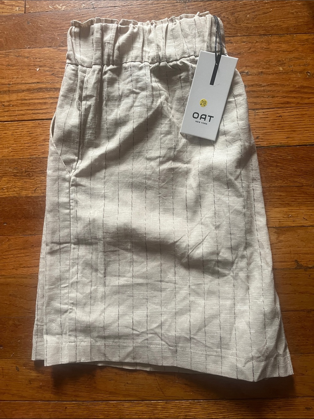 NWT Oat New York Beige Pinstripe Linen-Blend Shorts Size XL